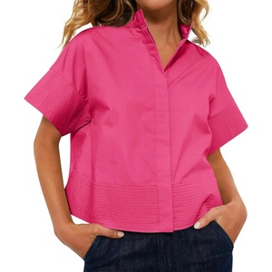 image:imageCicy Bell Womens Cropped Blouse Short Sleeve Button Down Shirt Dressy TopsRose Red