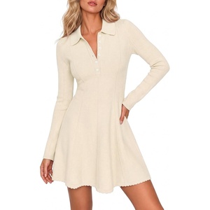 image:imageCicy Bell Womens Long Sleeve Sweater Dress Henley Fall ALine Mini DressesBeige