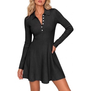 image:imageCicy Bell Womens Long Sleeve Sweater Dress Henley Fall ALine Mini DressesBlack