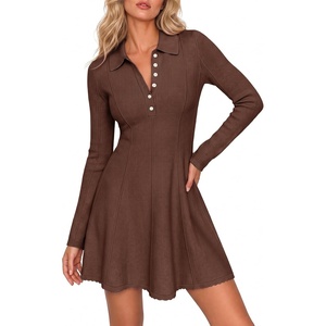 image:imageCicy Bell Womens Long Sleeve Sweater Dress Henley Fall ALine Mini DressesBrown