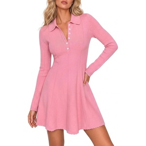 image:imageCicy Bell Womens Long Sleeve Sweater Dress Henley Fall ALine Mini DressesPink