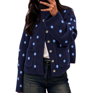 image:imageCicy Bell Womens Polka Dot Cardigan Long Sleeve Mock Neck Fall Knit SweaterNavy