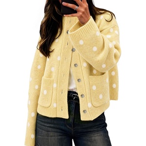 image:imageCicy Bell Womens Polka Dot Cardigan Long Sleeve Mock Neck Fall Knit SweaterYellow