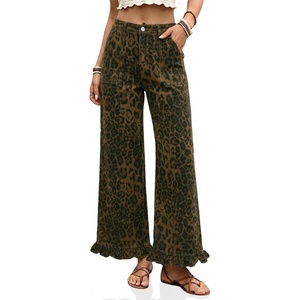 image:imageCicy Bell Womens Ruffle Jeans Cropped High Waisted Baggy Trendy Denim PantsLeopard