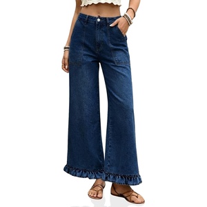 image:imageCicy Bell Womens Ruffle Jeans Cropped High Waisted Baggy Trendy Denim PantsNavy