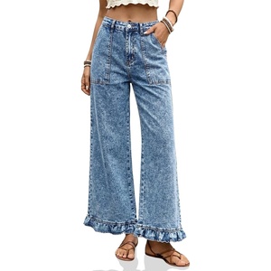 image:imageCicy Bell Womens Ruffle Jeans Cropped High Waisted Baggy Trendy Denim PantsSky Blue