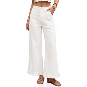 image:imageCicy Bell Womens Ruffle Jeans Cropped High Waisted Baggy Trendy Denim PantsWhite