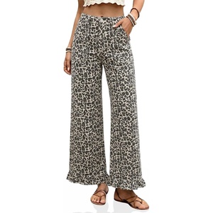 image:imageCicy Bell Womens Ruffle Jeans Cropped High Waisted Baggy Trendy Denim PantsWhite Leopard Print