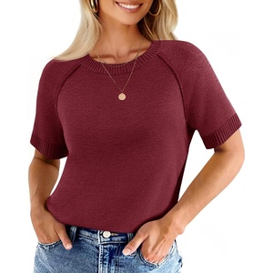 image:imageCicy Bell Womens Short Sleeve Sweaters Crewneck Knit Tops Pullovers ShirtsBurgundy