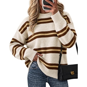 image:imageCicy Bell Womens Striped Pullover Sweater Color Block Casual Loose Knit TopApricot