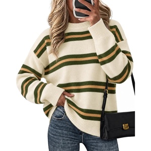image:imageCicy Bell Womens Striped Pullover Sweater Color Block Casual Loose Knit TopBeige