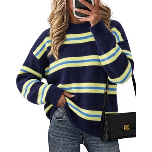image:imageCicy Bell Womens Striped Pullover Sweater Color Block Casual Loose Knit TopDark Blue