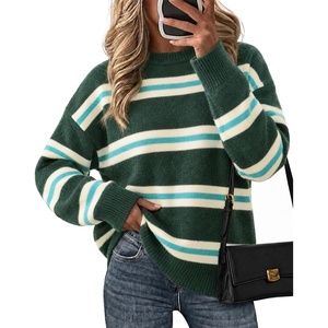 image:imageCicy Bell Womens Striped Pullover Sweater Color Block Casual Loose Knit TopDeep Green