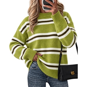 image:imageCicy Bell Womens Striped Pullover Sweater Color Block Casual Loose Knit TopFruit Green