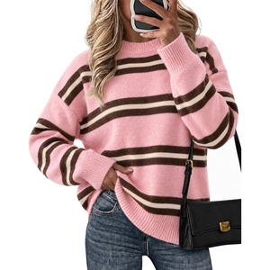 image:imageCicy Bell Womens Striped Pullover Sweater Color Block Casual Loose Knit TopPeach Pink