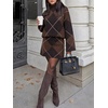 image:imageCicy Bell Women Argyle Sweater Skirt Sets 2 Piece Outfits Plaid Knit SkirtsBrown