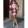 image:imageCicy Bell Women Argyle Sweater Skirt Sets 2 Piece Outfits Plaid Knit SkirtsBurgundy