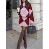 image:imageCicy Bell Women Argyle Sweater Skirt Sets 2 Piece Outfits Plaid Knit SkirtsBurgundy