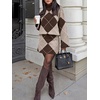 image:imageCicy Bell Women Argyle Sweater Skirt Sets 2 Piece Outfits Plaid Knit SkirtsCamel
