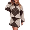 image:imageCicy Bell Women Argyle Sweater Skirt Sets 2 Piece Outfits Plaid Knit SkirtsCamel