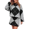 image:imageCicy Bell Women Argyle Sweater Skirt Sets 2 Piece Outfits Plaid Knit SkirtsGrey