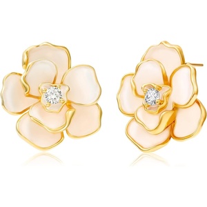 image:imageCicy Bell 18k Gold Plated Enamel Flower Earrings for WomenBeige