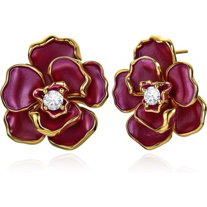image:imageCicy Bell 18k Gold Plated Enamel Flower Earrings for WomenPink