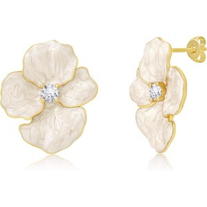 image:imageCicy Bell 18k Gold Plated Enamel Flower Earrings for WomenStyle Creamy White