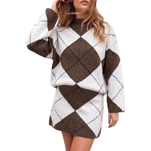 image:imageCicy Bell Women Argyle Sweater Skirt Sets 2 Piece Outfits Plaid Knit SkirtsWhite