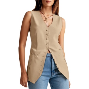 image:imageCicy Bell Womens Button Down Suit Vests Casual Business V Neck Waistcoat Tops Summer Fitted Work Office Sleeveless Blazer