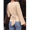 image:imageCicy Bell Women Bell Long Sleeve Wrap Tops Tie Back Boat Neck T ShirtApricot