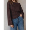 image:imageCicy Bell Women Bell Long Sleeve Wrap Tops Tie Back Boat Neck T ShirtCoffee