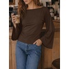 image:imageCicy Bell Women Bell Long Sleeve Wrap Tops Tie Back Boat Neck T ShirtCoffee