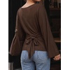 image:imageCicy Bell Women Bell Long Sleeve Wrap Tops Tie Back Boat Neck T ShirtCoffee