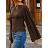 image:imageCicy Bell Women Bell Long Sleeve Wrap Tops Tie Back Boat Neck T ShirtCoffee