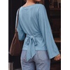 image:imageCicy Bell Women Bell Long Sleeve Wrap Tops Tie Back Boat Neck T ShirtGrayish Blue
