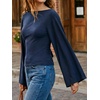 image:imageCicy Bell Women Bell Long Sleeve Wrap Tops Tie Back Boat Neck T ShirtNavy