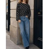 image:imageCicy Bell Women Bell Long Sleeve Wrap Tops Tie Back Boat Neck T ShirtPolka Dotsblack