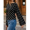 image:imageCicy Bell Women Bell Long Sleeve Wrap Tops Tie Back Boat Neck T ShirtPolka Dotsblack