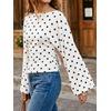 image:imageCicy Bell Women Bell Long Sleeve Wrap Tops Tie Back Boat Neck T ShirtPolka Dotswhite
