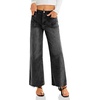 image:imageCicy Bell Womens High Waisted Cropped Jeans Straight Leg Raw Hem Denim PantBlack