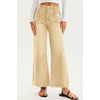 image:imageCicy Bell Womens High Waisted Cropped Jeans Straight Leg Raw Hem Denim PantKhaki