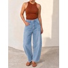 image:imageCicy Bell Womens Polka Dot Barrel Jeans Baggy Wide Leg Denim PantsSolid Light Blue