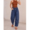 image:imageCicy Bell Womens Polka Dot Barrel Jeans Baggy Wide Leg Denim PantsSolid Navy