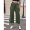 image:imageCicy Bell Womens Striped Wide Leg Jeans Baggy Cuffed Denim PantsArmy Green