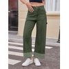 image:imageCicy Bell Womens Striped Wide Leg Jeans Baggy Cuffed Denim PantsArmy Green