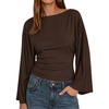 image:imageCicy Bell Women Bell Long Sleeve Wrap Tops Tie Back Boat Neck T ShirtCoffee