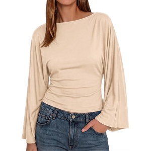 image:imageCicy Bell Women Bell Long Sleeve Wrap Tops Tie Back Boat Neck T ShirtApricot