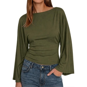 image:imageCicy Bell Women Bell Long Sleeve Wrap Tops Tie Back Boat Neck T ShirtArmy Green