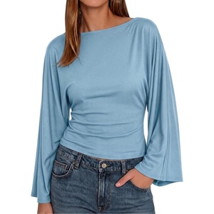 image:imageCicy Bell Women Bell Long Sleeve Wrap Tops Tie Back Boat Neck T ShirtGrayish Blue